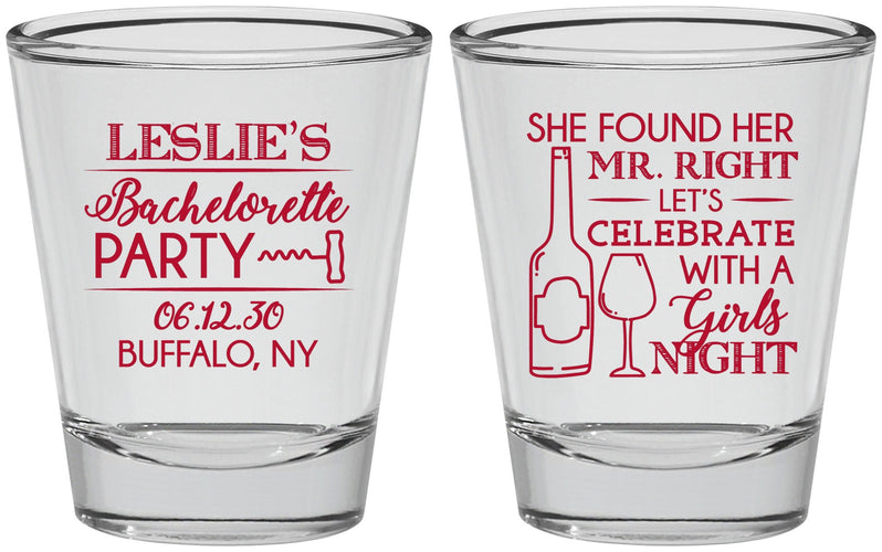 Personalized Bachelorette Shot Glasses - Mr Right Girls Night | 60180