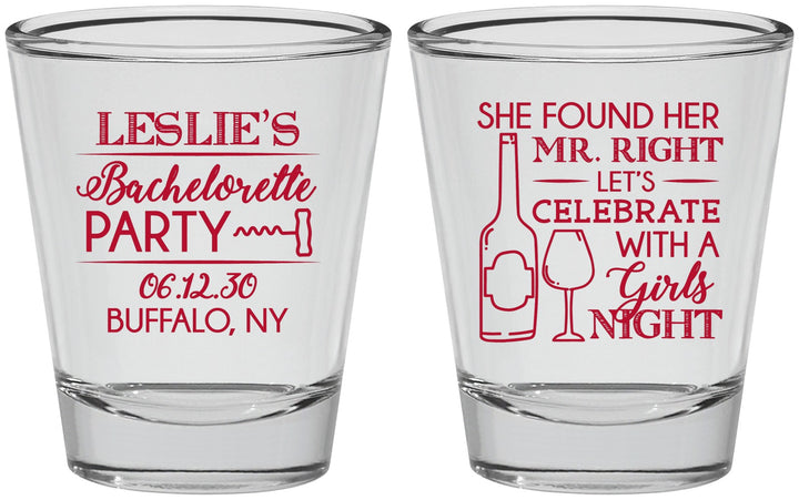 Personalized Bachelorette Shot Glasses - Mr Right Girls Night | 60180