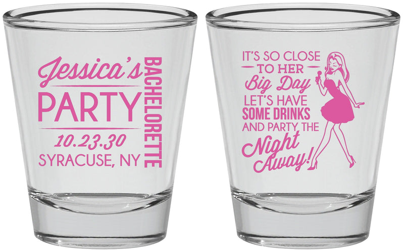 Personalized Bachelorette Shot Glasses - Drink The Night Away | 60182