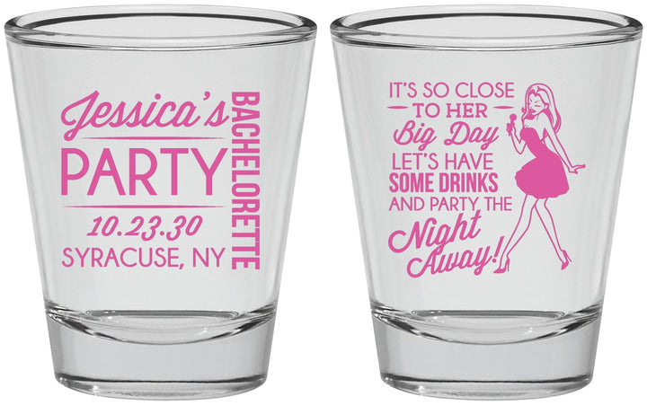 Personalized Bachelorette Shot Glasses - Drink The Night Away | 60182