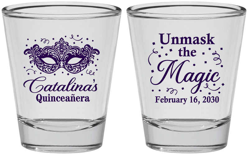Personalized Quinceanera Shot Glasses - Mardi Gras Quince | 70010