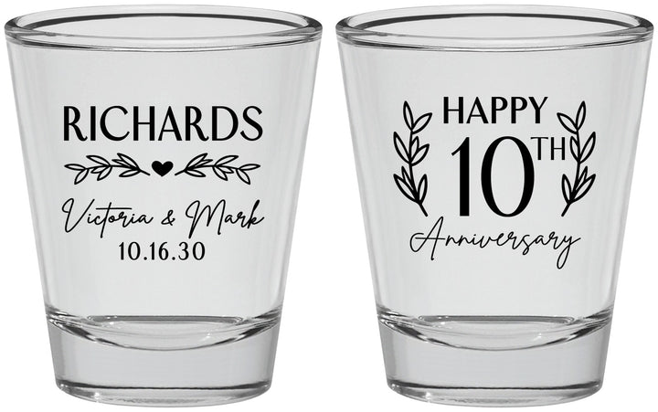 Personalized Anniversary Shot Glasses - 10th Wedding | 80010