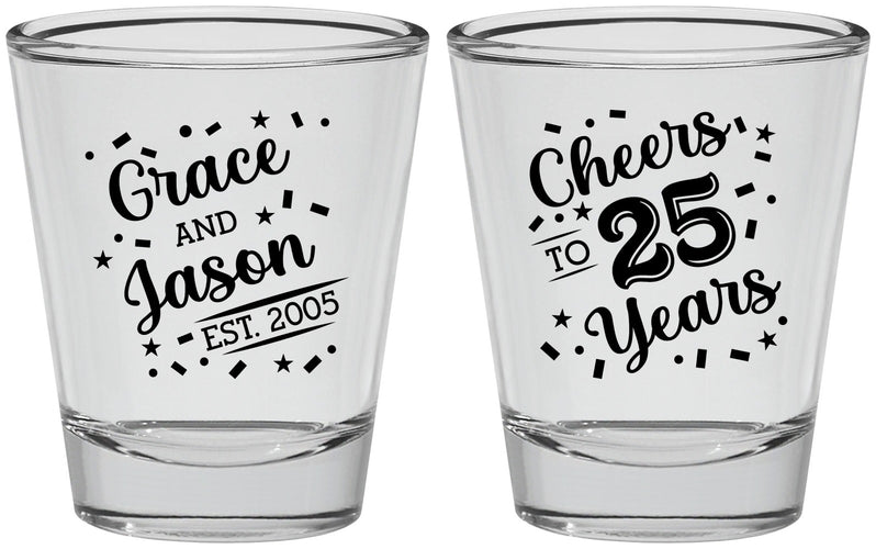 Personalized Anniversary Shot Glasses - Cheers To 25 Years | 80012