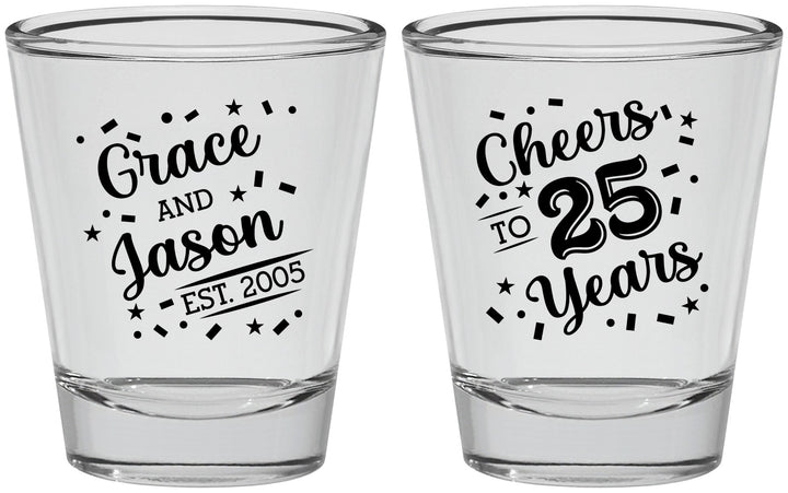 Personalized Anniversary Shot Glasses - Cheers To 25 Years | 80012