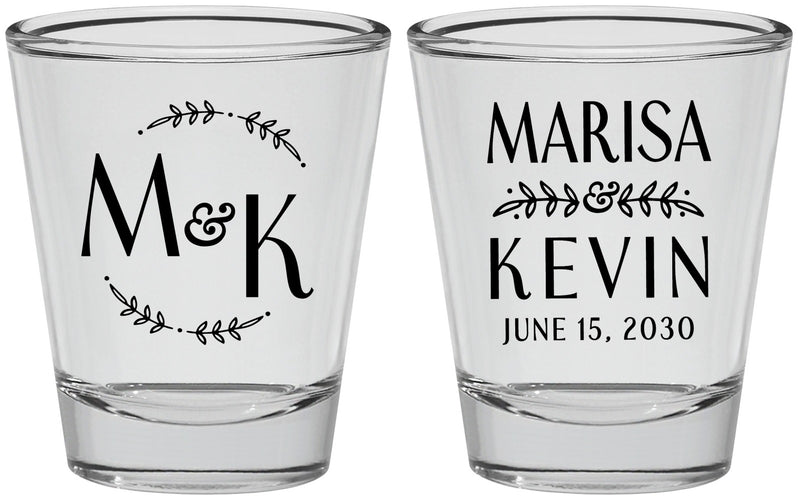 Personalized Wedding Shot Glasses - Two Letter Monogram | 801