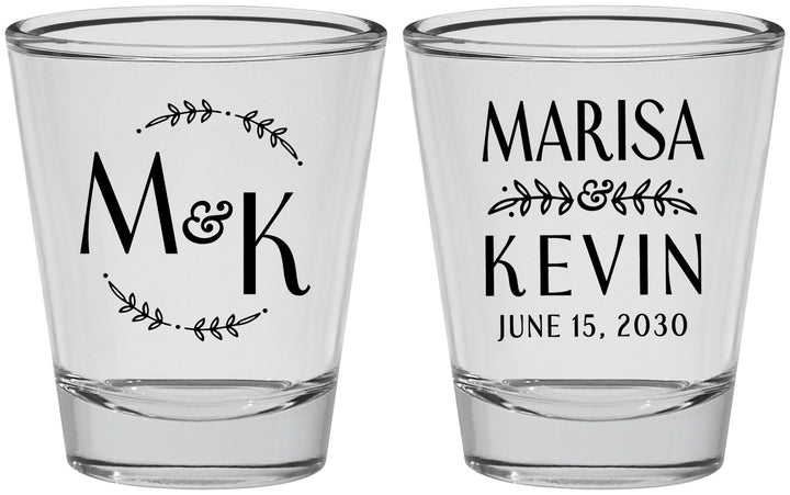 Personalized Wedding Shot Glasses - Two Letter Monogram | 801