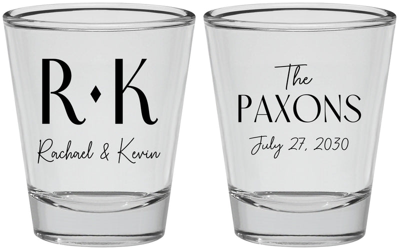 Personalized Wedding Shot Glasses - Two Letter Monogram | 802