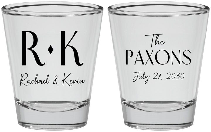 Personalized Wedding Shot Glasses - Two Letter Monogram | 802
