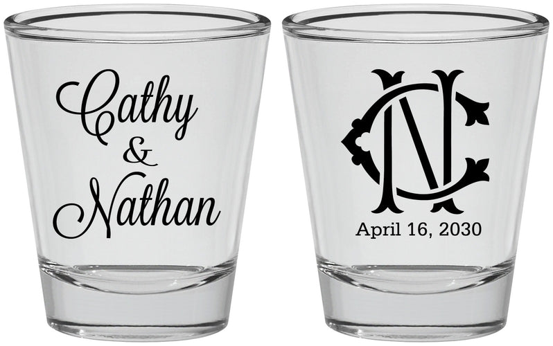 Personalized Wedding Shot Glasses - Two Letter Monogram | 807