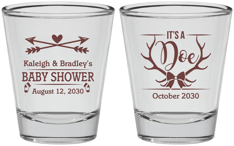 Personalized Baby Shower Shot Glasses - It’s A Doe Antler | 90001