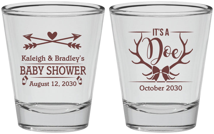 Personalized Baby Shower Shot Glasses - It’s A Doe Antler | 90001
