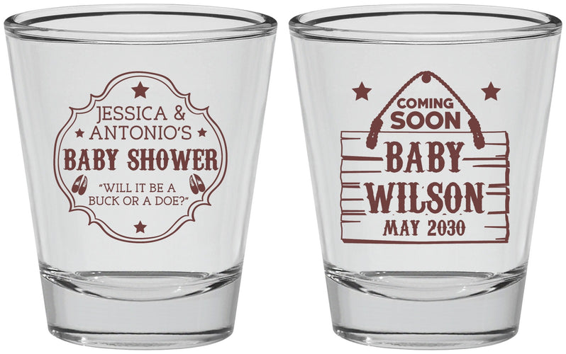 Personalized Baby Shower Shot Glasses - Gender Reveal Buck Or Doe | 90002