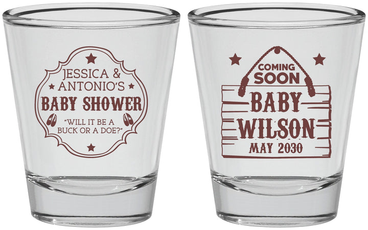 Personalized Baby Shower Shot Glasses - Gender Reveal Buck Or Doe | 90002