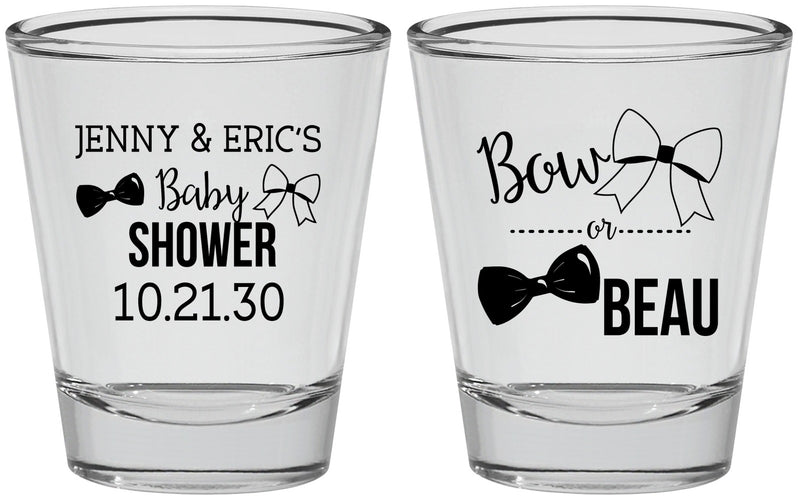 Personalized Baby Shower Shot Glasses - Gender Reveal Bow Or Beau | 90004