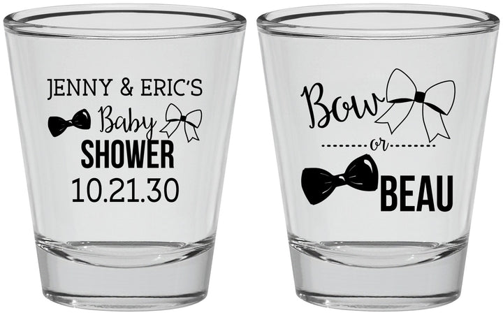 Personalized Baby Shower Shot Glasses - Gender Reveal Bow Or Beau | 90004