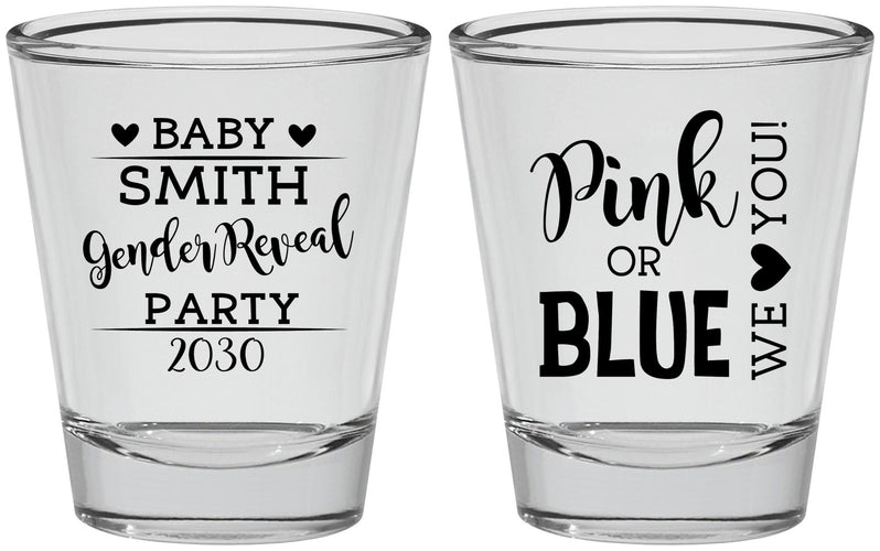 Personalized Baby Shower Shot Glasses - Gender Reveal Pink Or Blue | 90012