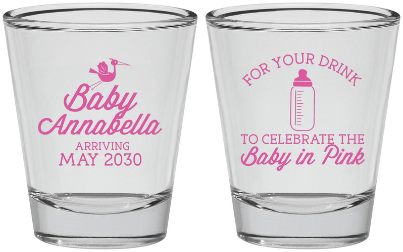 Personalized Baby Shower Shot Glasses - Drink Baby In Pink | 90014