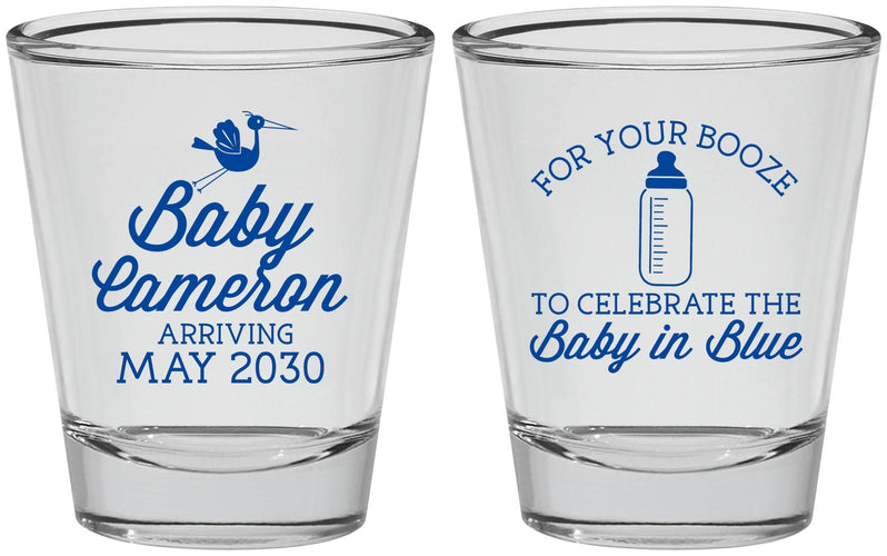 Personalized Baby Shower Shot Glasses - Booze Baby In Blue | 90015
