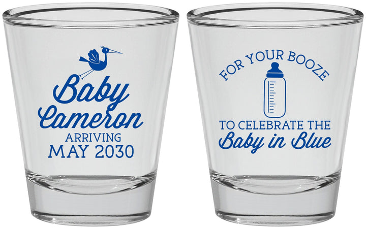 Personalized Baby Shower Shot Glasses - Booze Baby In Blue | 90015