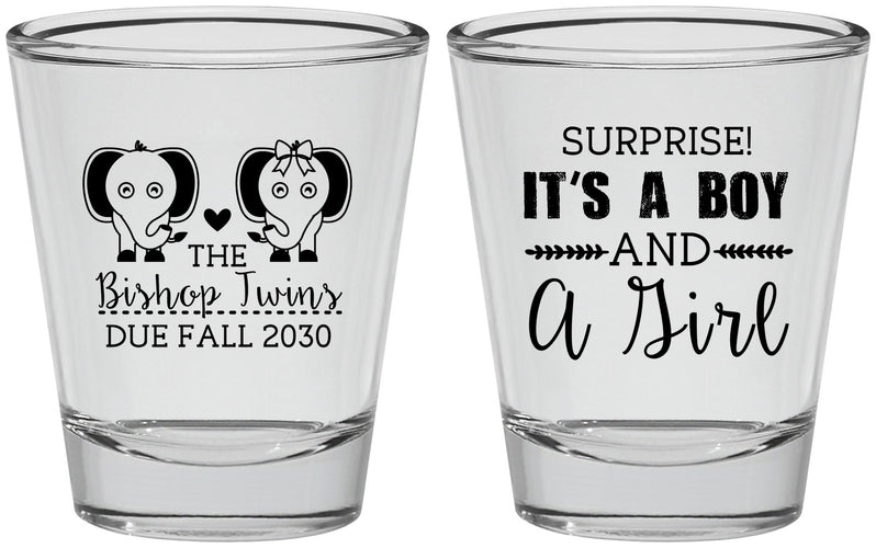 Personalized Baby Shower Shot Glasses - Twins Boy And Girl | 90026