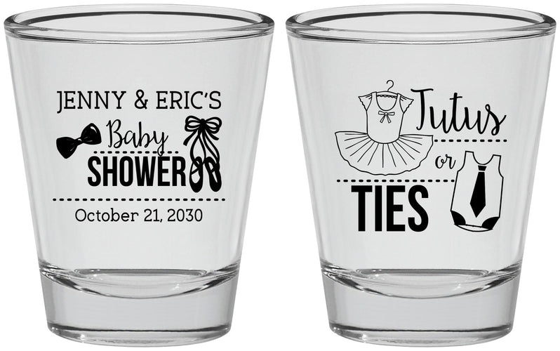 Personalized Baby Shower Shot Glasses - Gender Reveal Tutus Or Ties | 90033