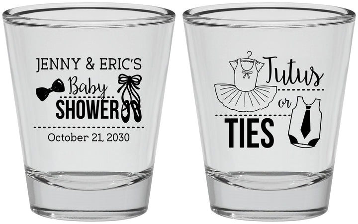 Personalized Baby Shower Shot Glasses - Gender Reveal Tutus Or Ties | 90033