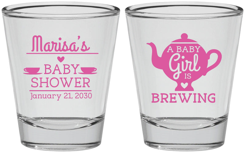 Personalized Baby Shower Shot Glasses - Baby Girl Is Brewing | 90034