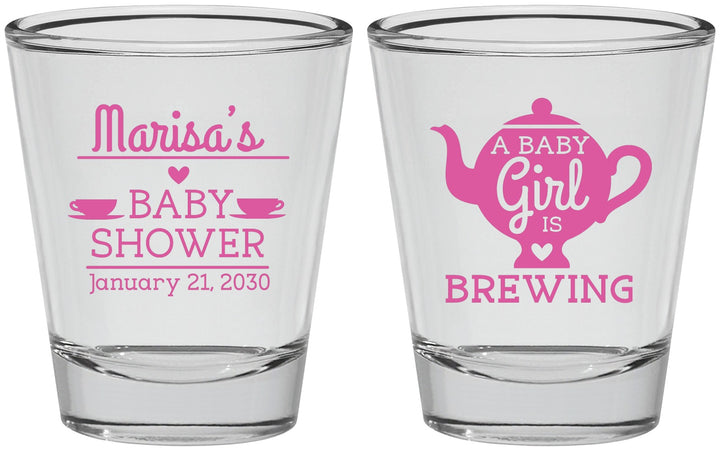 Personalized Baby Shower Shot Glasses - Baby Girl Is Brewing | 90034