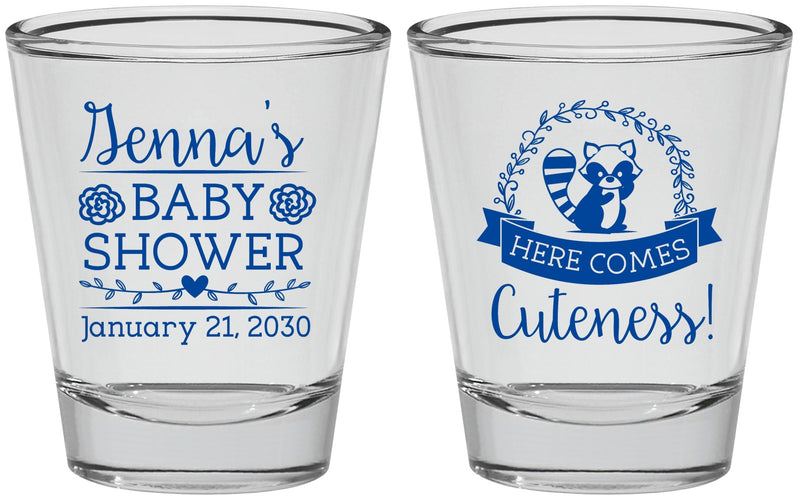 Personalized Baby Shower Shot Glasses - Racoon Cuteness | 90037