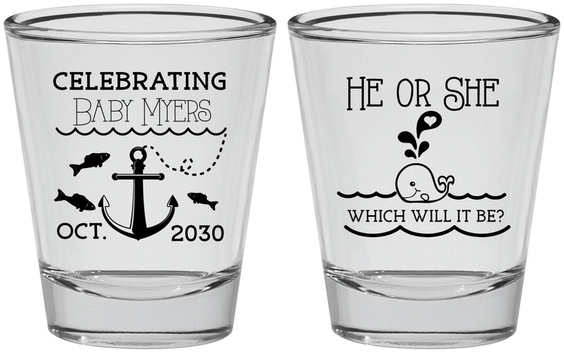 Personalized Baby Shower Shot Glasses - Gender Reveal Whale | 90053