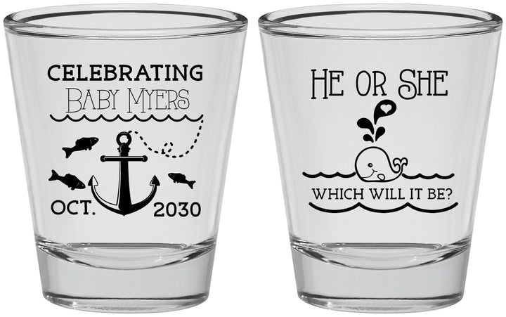 Personalized Baby Shower Shot Glasses - Gender Reveal Whale | 90053