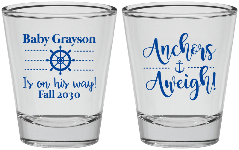 Personalized Baby Shower Shot Glasses - Nautical Anchors Aweigh | 90054