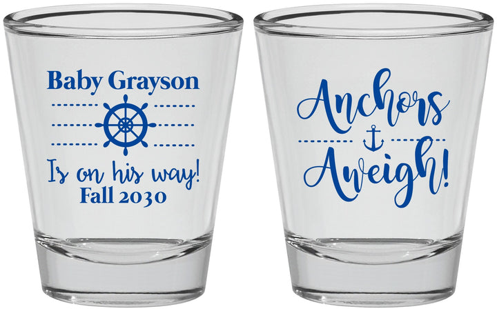 Personalized Baby Shower Shot Glasses - Nautical Anchors Aweigh | 90054