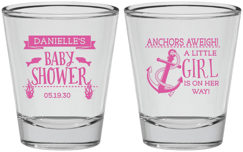 Personalized Baby Shower Shot Glasses - Anchors Aweigh Little Girl | 90056