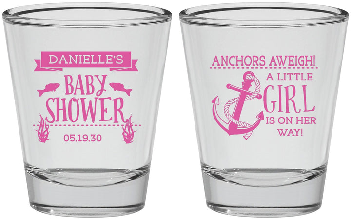 Personalized Baby Shower Shot Glasses - Anchors Aweigh Little Girl | 90056