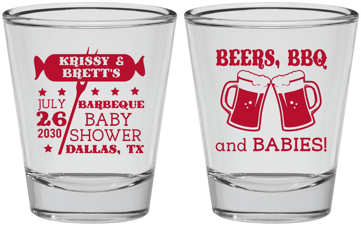 Personalized Baby Shower Shot Glasses - Beers Bbq Babies | 90060