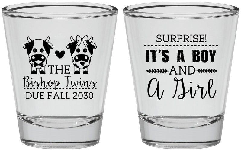 Personalized Baby Shower Shot Glasses - Twins Baby Cows | 90067