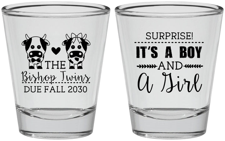 Personalized Baby Shower Shot Glasses - Twins Baby Cows | 90067