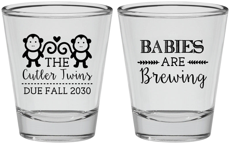 Personalized Baby Shower Shot Glasses - Twins Baby Monkeys | 90068