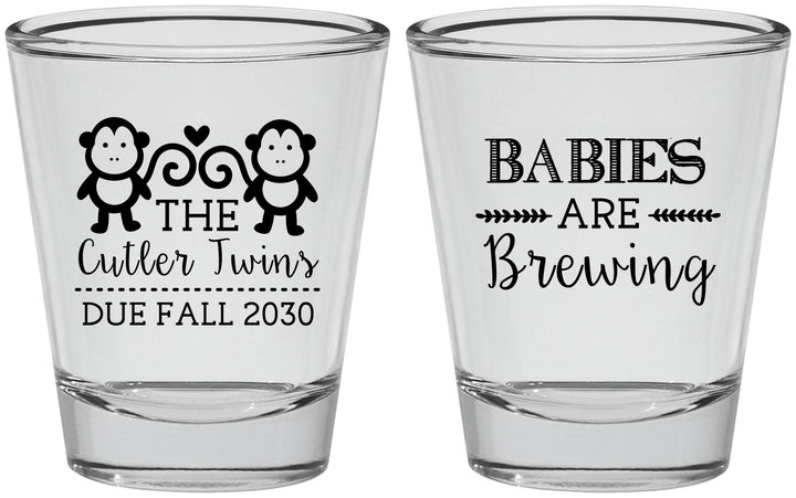 Personalized Baby Shower Shot Glasses - Twins Baby Monkeys | 90068