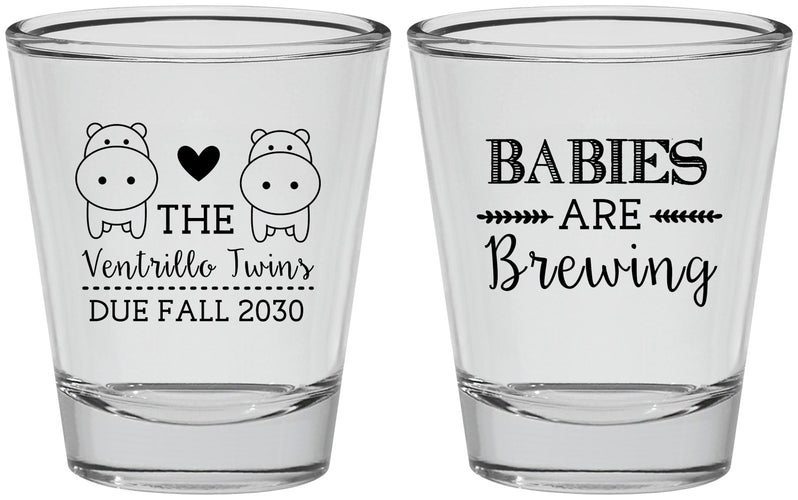 Personalized Baby Shower Shot Glasses - Twins Baby Hippos | 90069