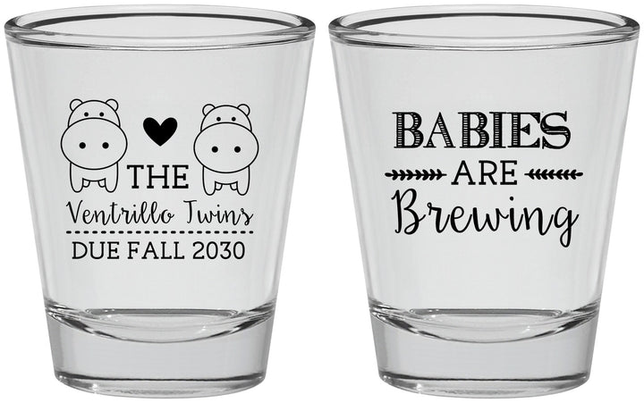 Personalized Baby Shower Shot Glasses - Twins Baby Hippos | 90069