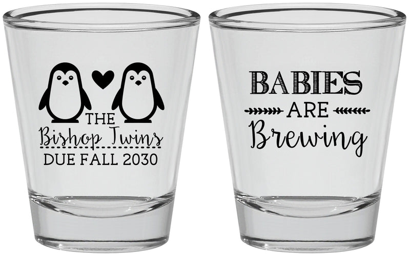 Personalized Baby Shower Shot Glasses - Twins Baby Penguins | 90070