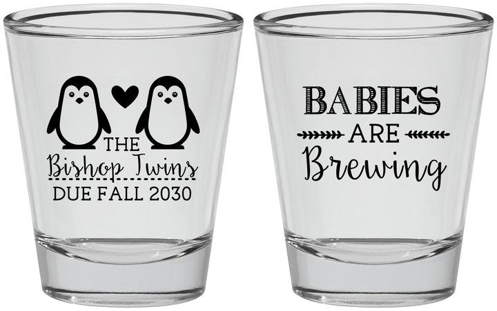 Personalized Baby Shower Shot Glasses - Twins Baby Penguins | 90070