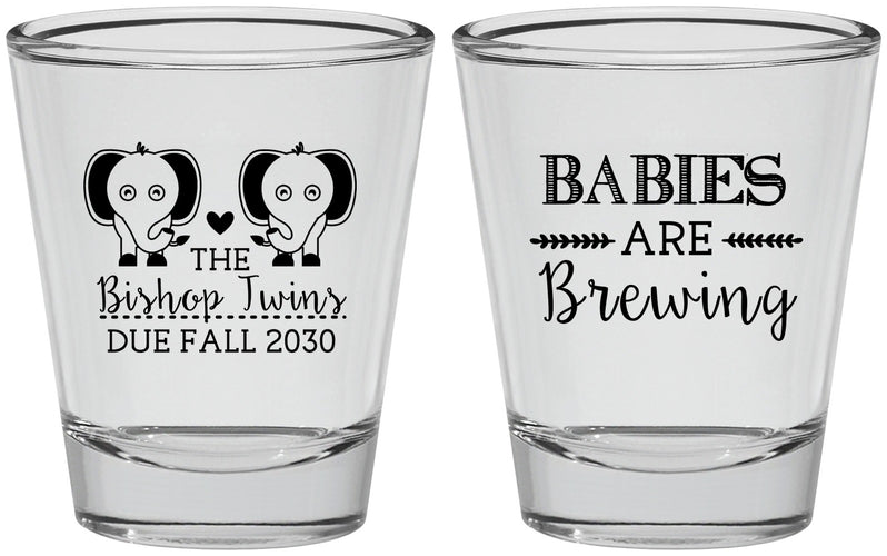 Personalized Baby Shower Shot Glasses - Twins Baby Elephant | 90071