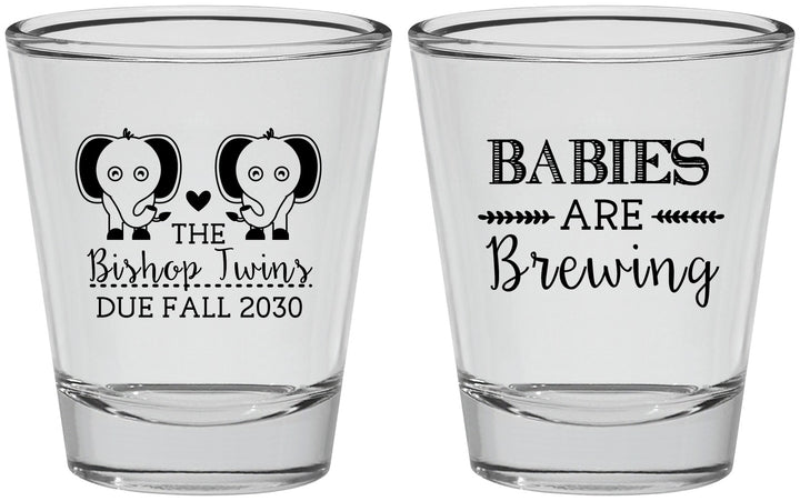 Personalized Baby Shower Shot Glasses - Twins Baby Elephant | 90071
