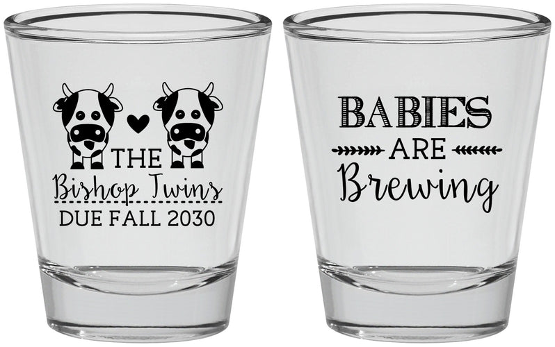 Personalized Baby Shower Shot Glasses - Twins Baby Cows | 90072