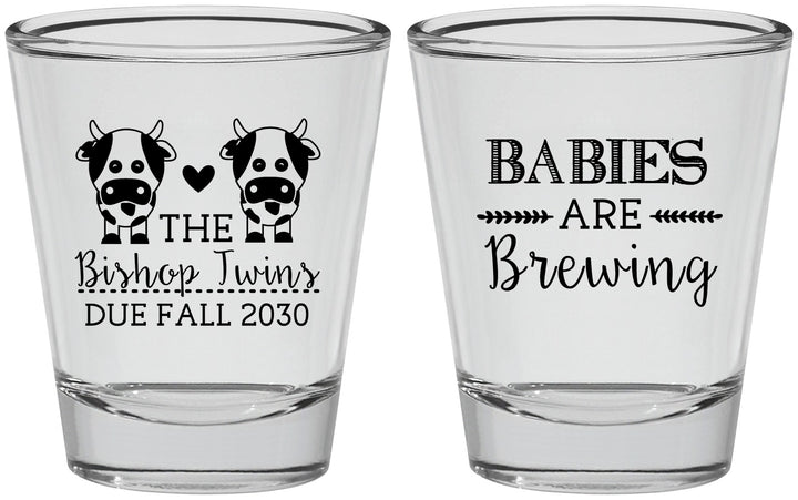 Personalized Baby Shower Shot Glasses - Twins Baby Cows | 90072