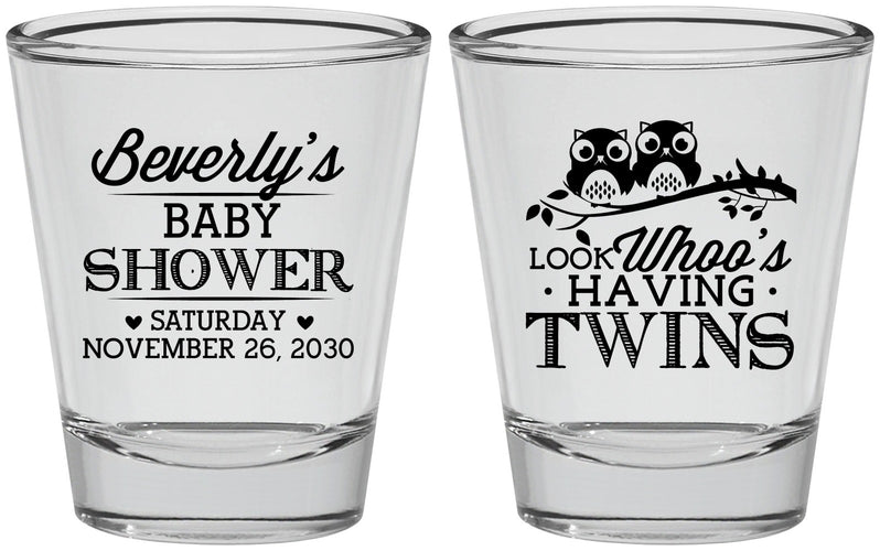 Personalized Baby Shower Shot Glasses - Twins Baby Owls | 90074