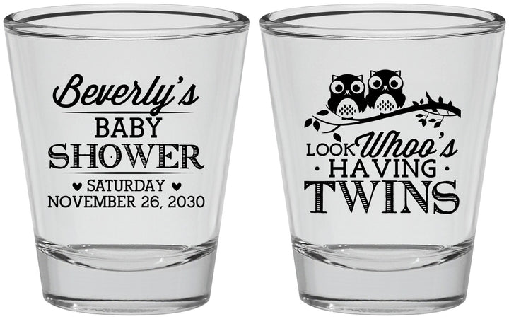Personalized Baby Shower Shot Glasses - Twins Baby Owls | 90074